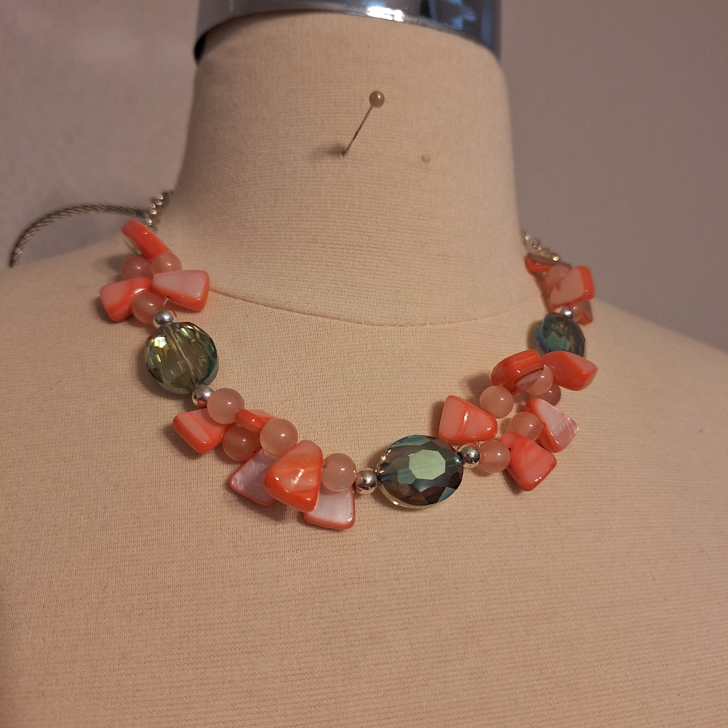 Shell Pink And Ab Glass Beaded Necklace